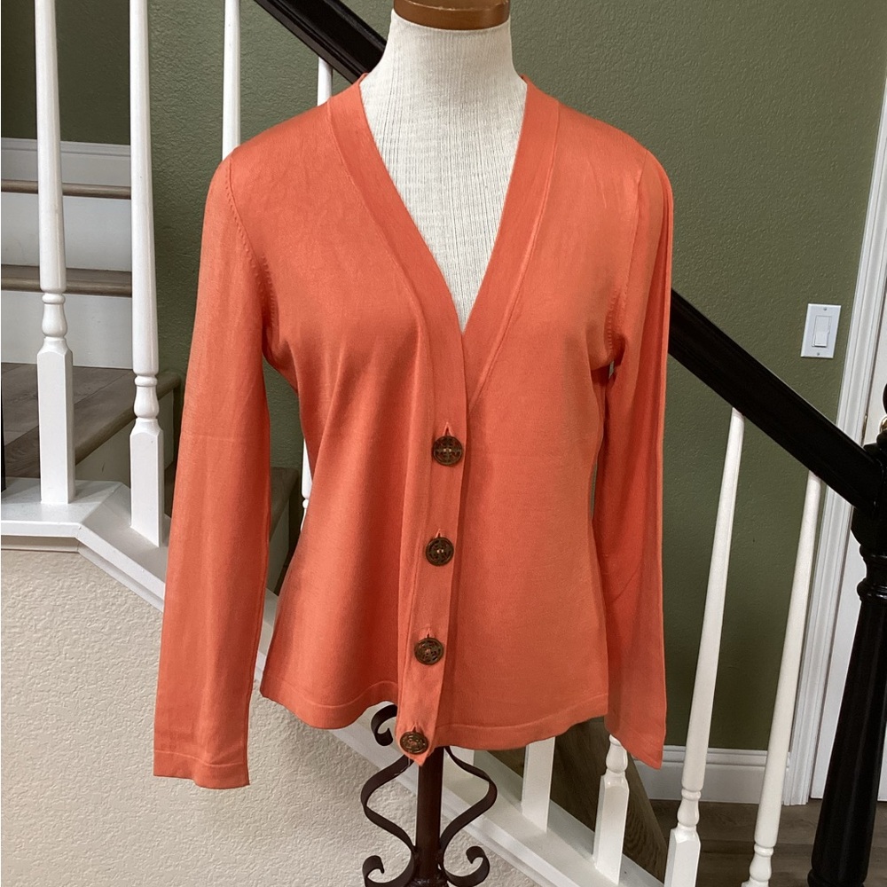 August Silk Women's Orange Cardigan Sweater L